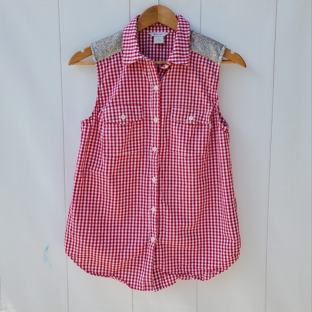 Ariat red gingham Sleevless shirt